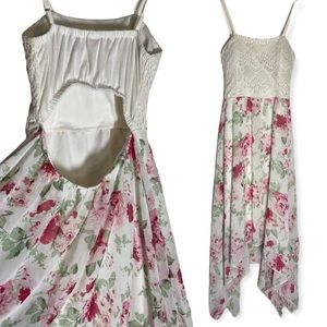 crochet top Hi-lo floral handkerchief dress with back cut out retro y2k